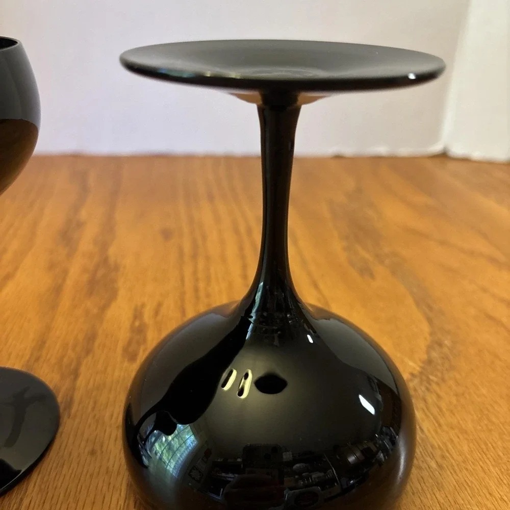 Vtg 3-  Sasaki Stemware Champagne Glasses Ebony Midnight Black Handcrafted Japan